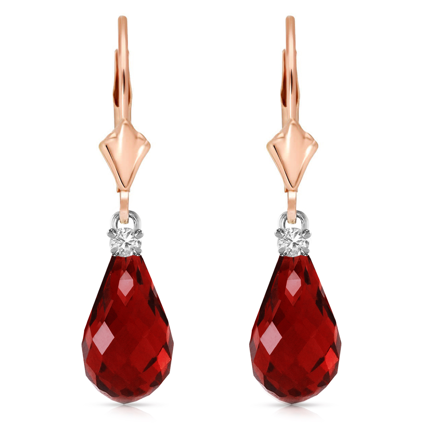 14k Gold Lever Back Earrings With Diamonds Garnets Rose Gold 1318$